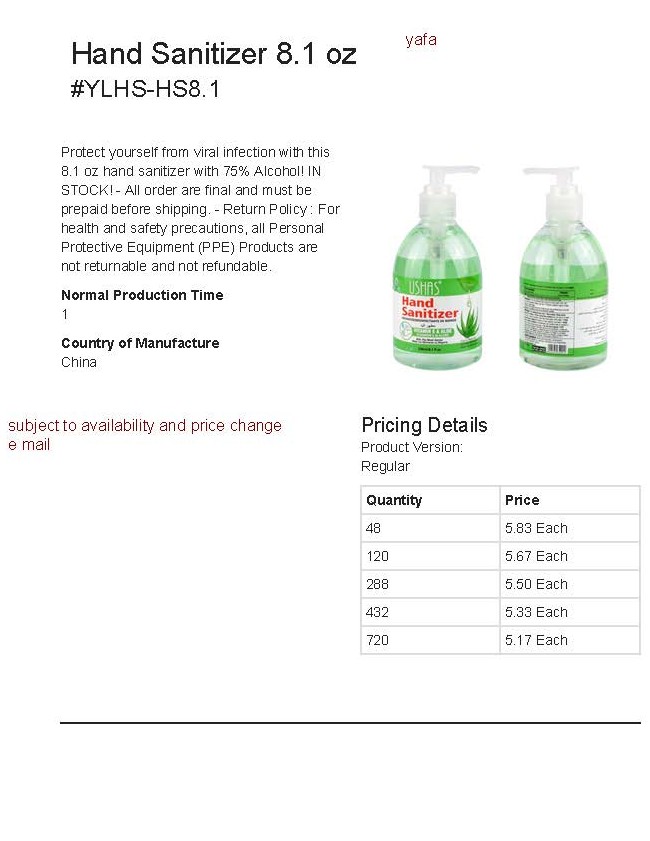 YLHS-HS 8.1oz Sanitizer